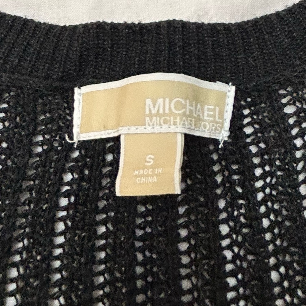 Michael Kors Women’s Cropped Black Open-Knit Cardigan - Linen/cotton blend - Picture 2 of 8